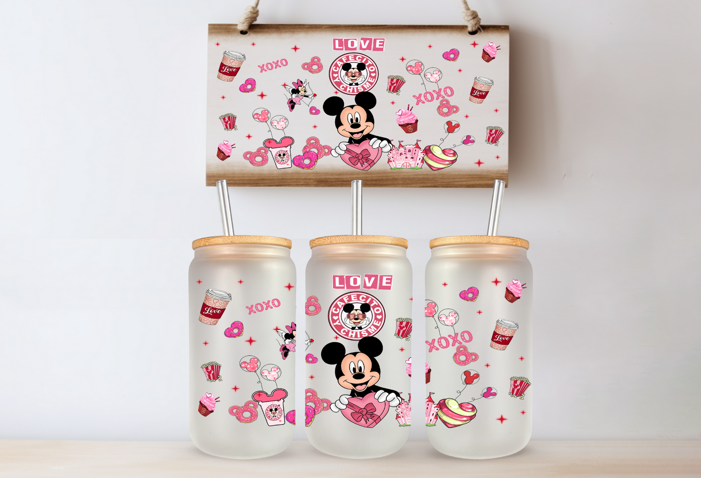 Cartoon Valentine's Day 16 oz Glass Cups