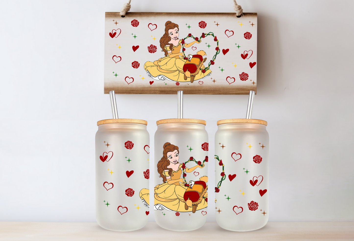 Cartoon Valentine's Day 16 oz Glass Cups