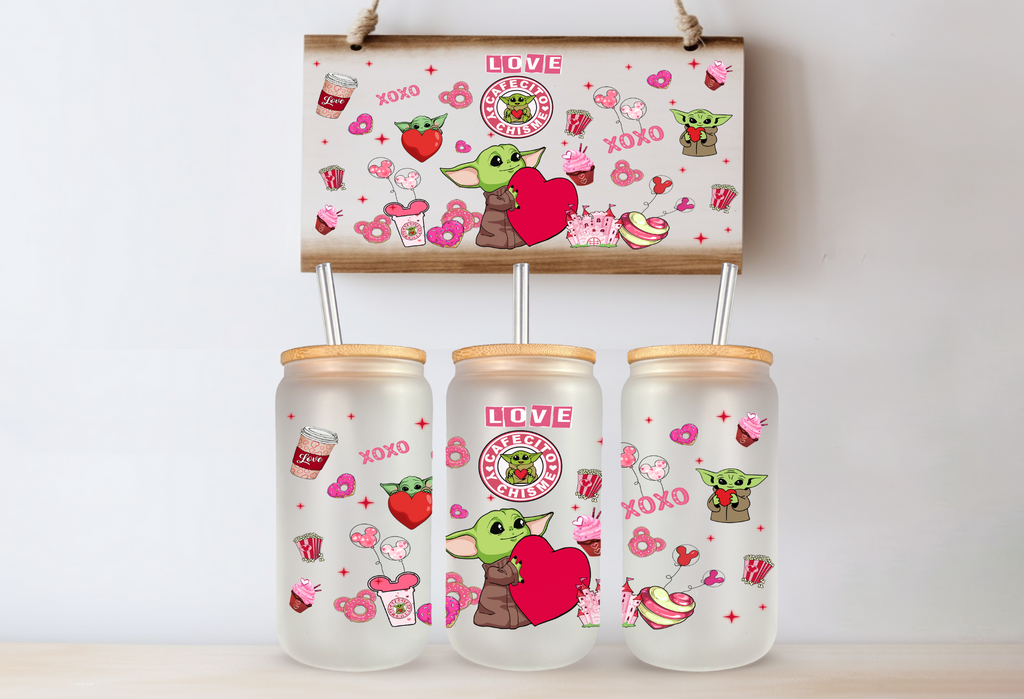 Cartoon Valentine's Day 16 oz Glass Cups