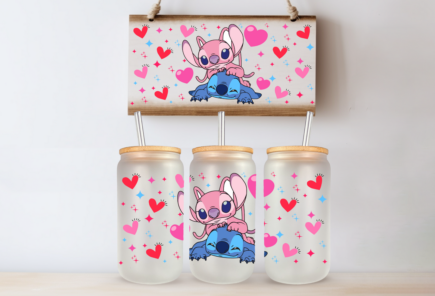 Cartoon Valentine's Day 16 oz Glass Cups