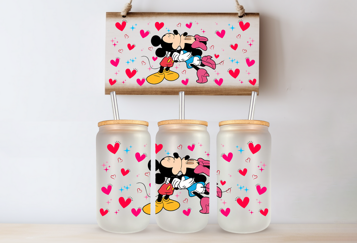 Cartoon Valentine's Day 16 oz Glass Cups