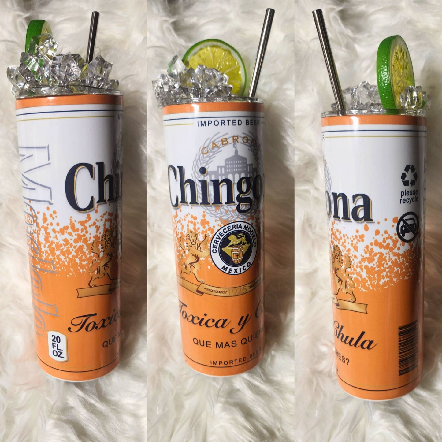 Chingona Tumbler with Ice and Lime Lid