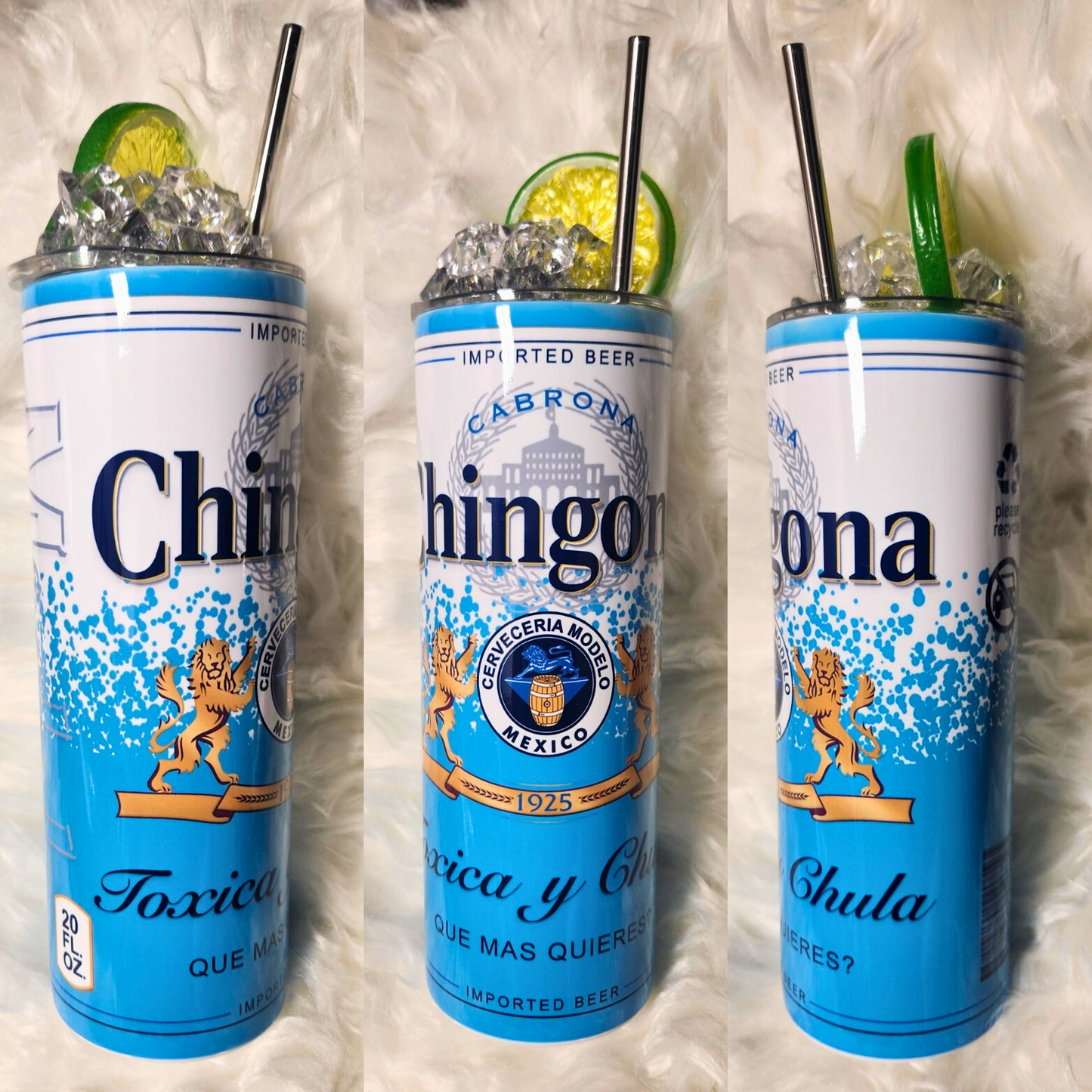 Chingona Tumbler with Ice and Lime Lid