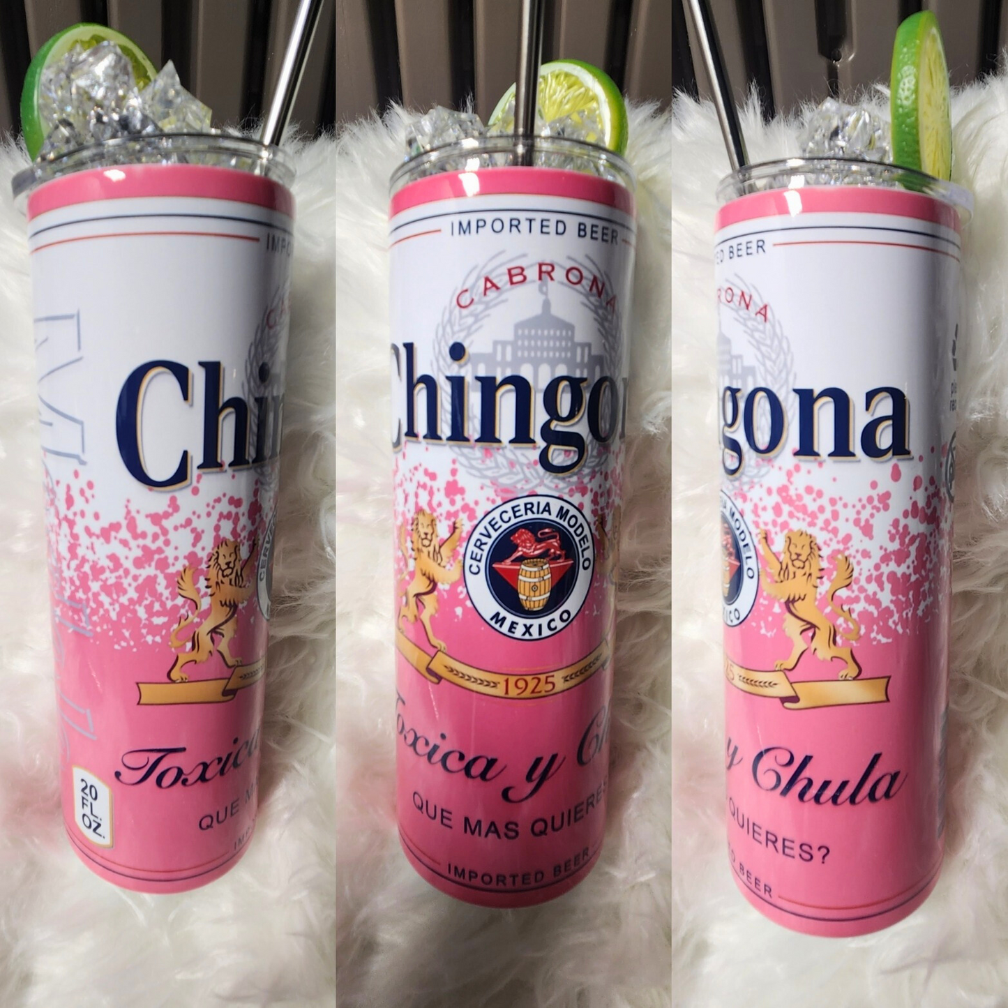 Chingona Tumbler with Ice and Lime Lid