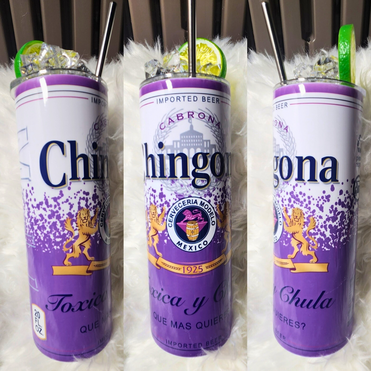 Chingona Tumbler with Ice and Lime Lid