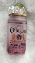 Chingona Frosted Glass Can with Ice and Lime Lid