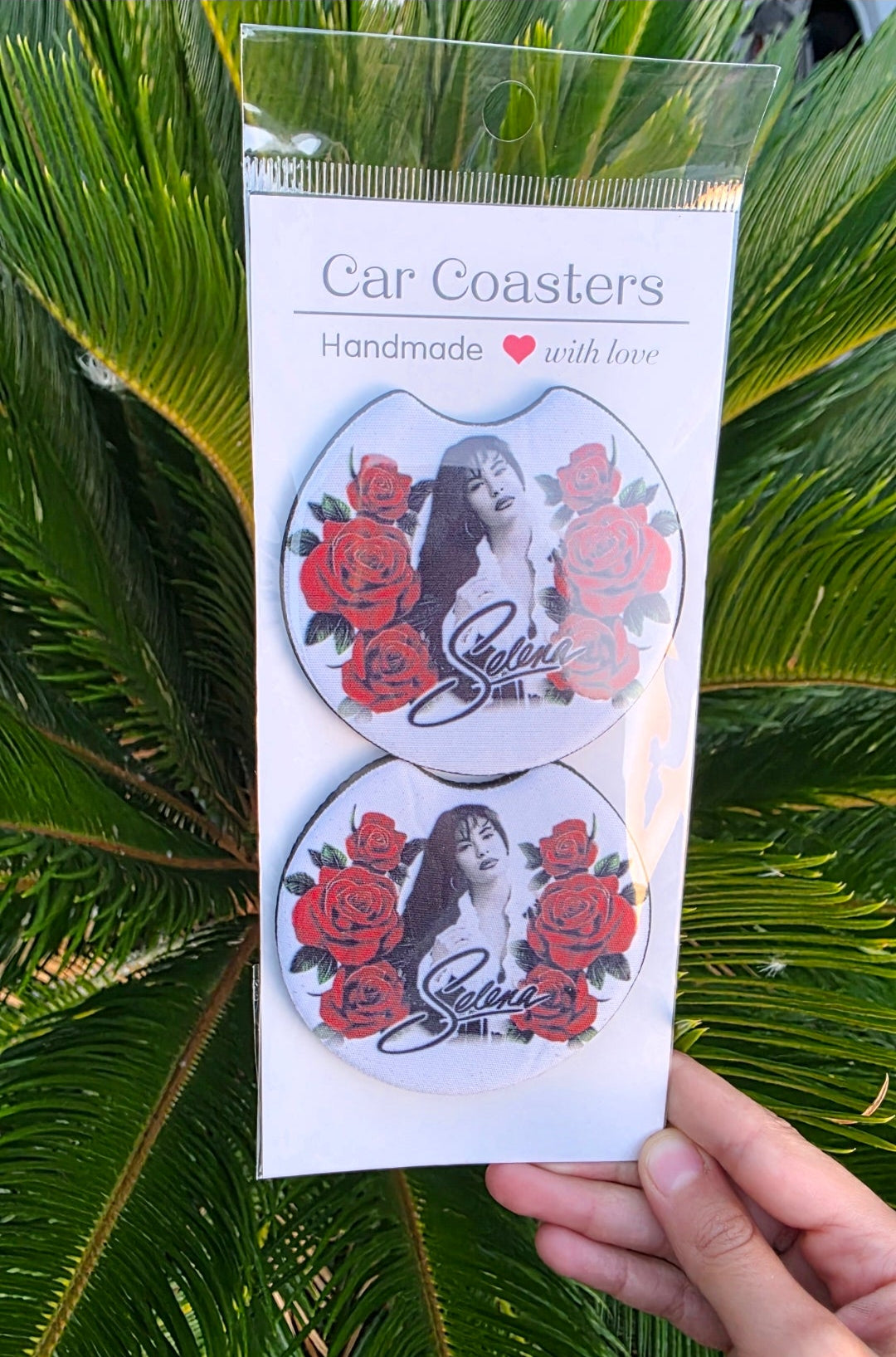 Selena Inspired Car Coasters – Red Roses Design | Set of 2