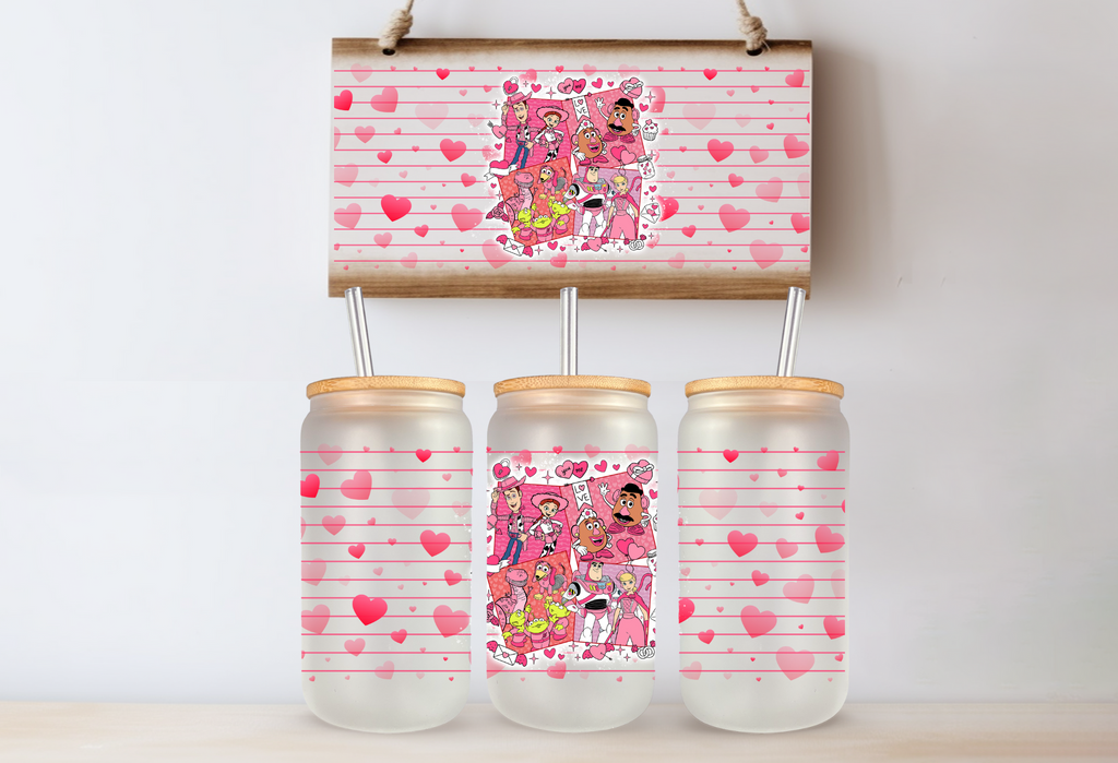 Cartoon Valentine's Day 16 oz Glass Cups