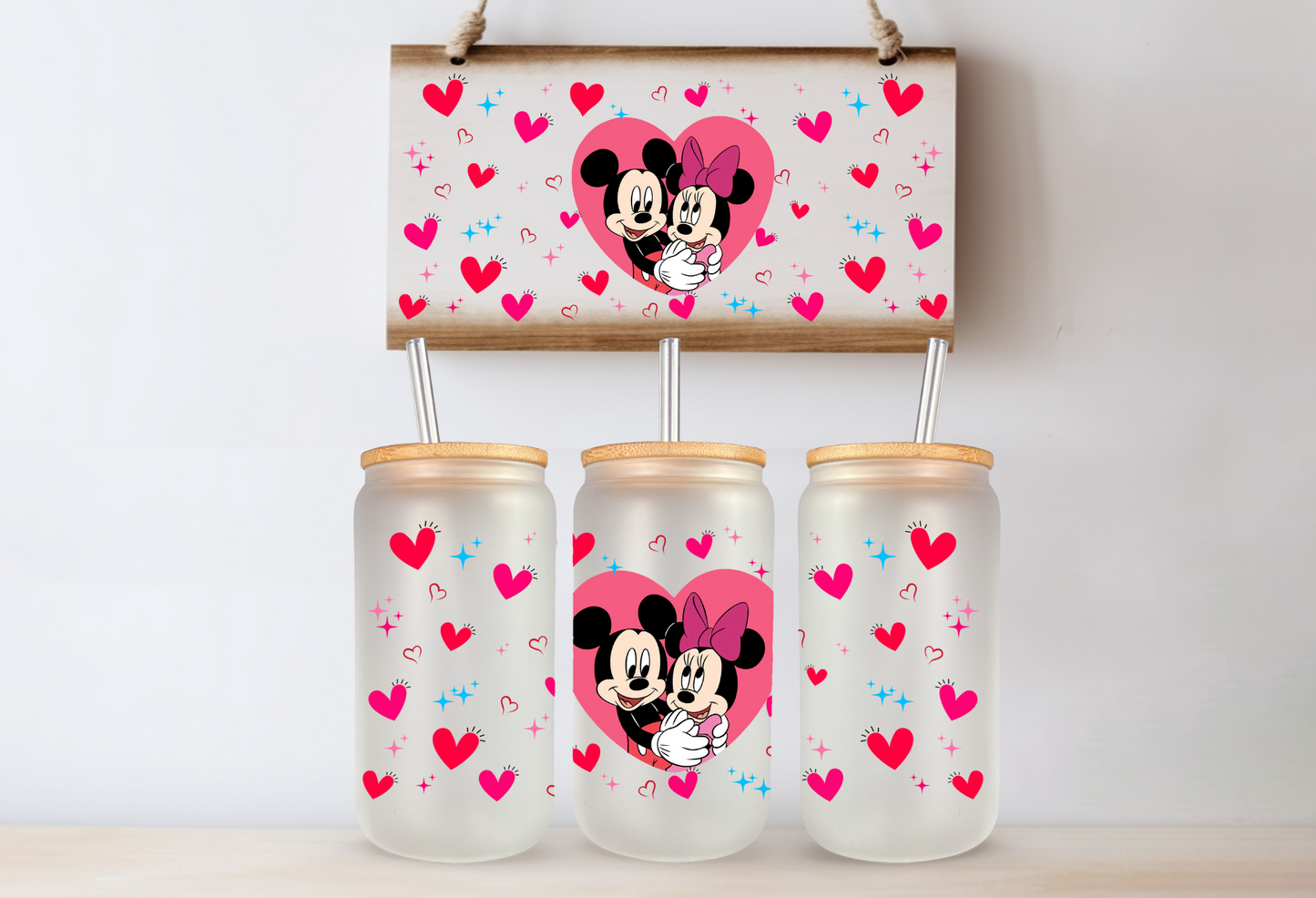 Cartoon Valentine's Day 16 oz Glass Cups