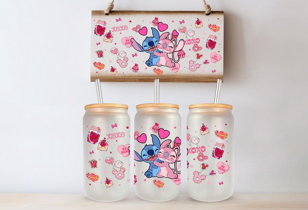 Cartoon Valentine's Day 16 oz Glass Cups