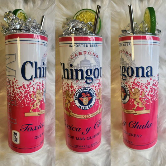 Chingona Tumbler with Ice and Lime Lid