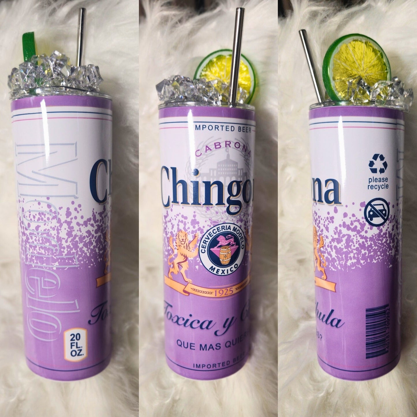 Chingona Tumbler with Ice and Lime Lid