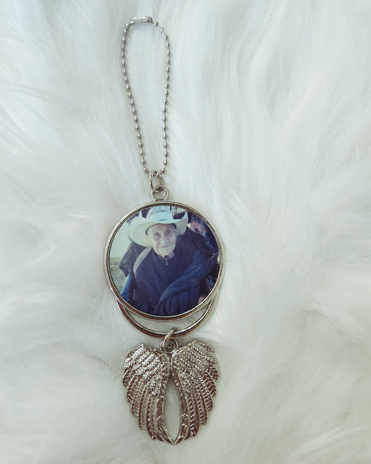 Double Sided Keychain Angel Wing Charm with Photo
